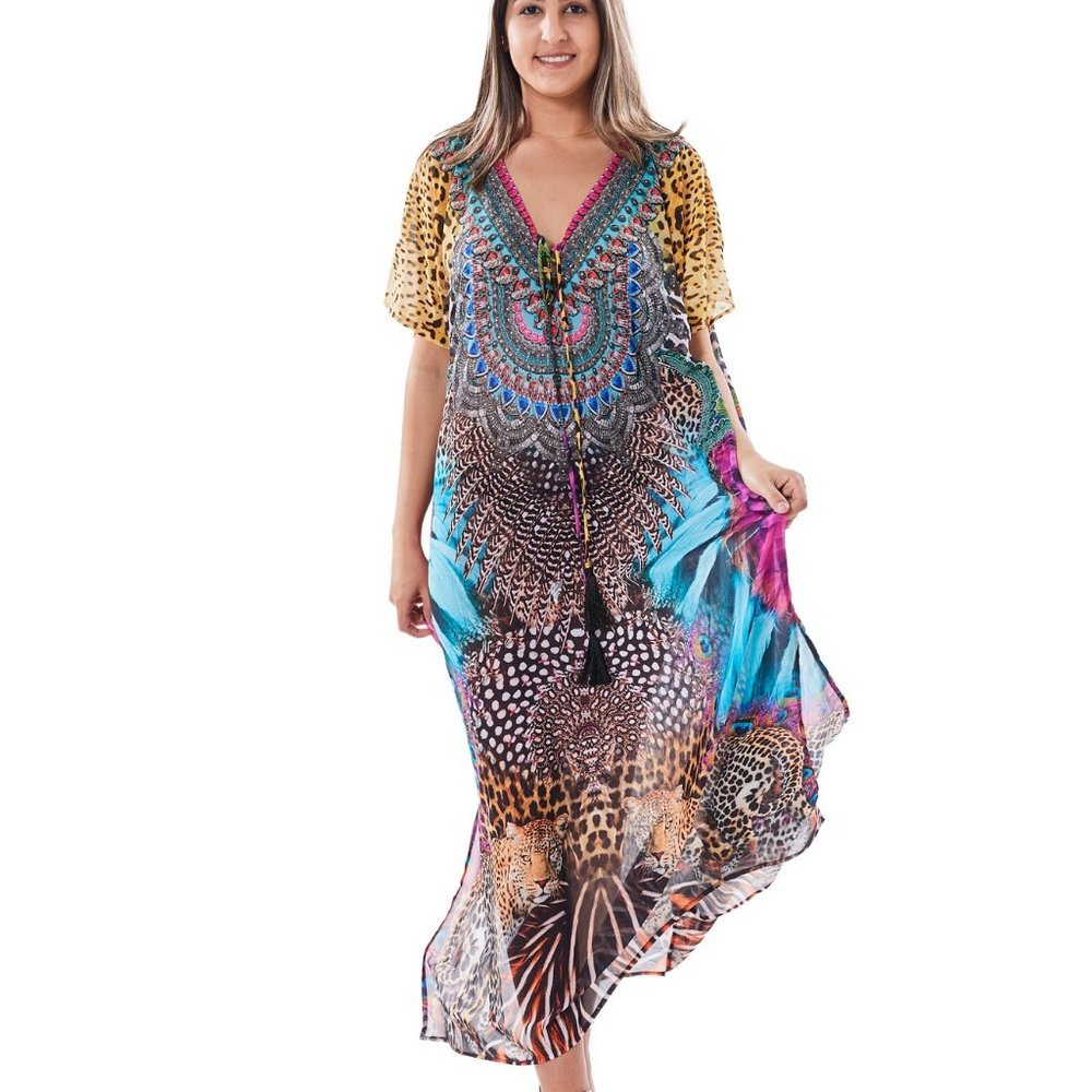 new RANEE'S beach resort vacation wear crystal embellished kaftan kimono ONE SZ